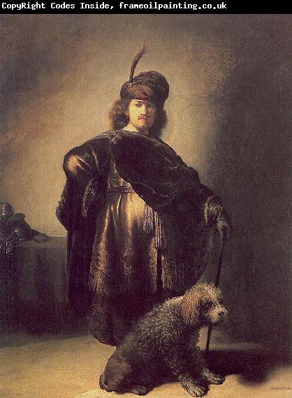 Rembrandt Peale Self portrait in oriental attire with poodle